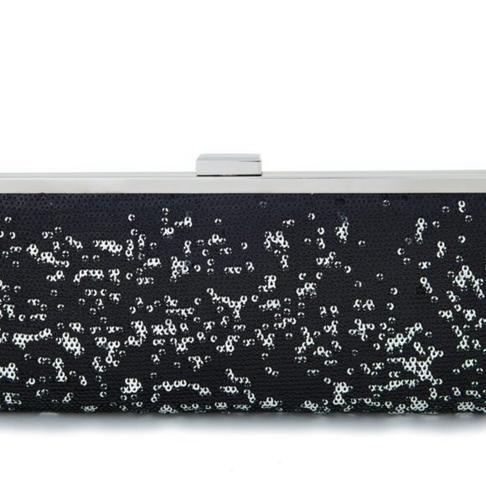 Style & Co Clutch Sequined Purse Black Silver Even